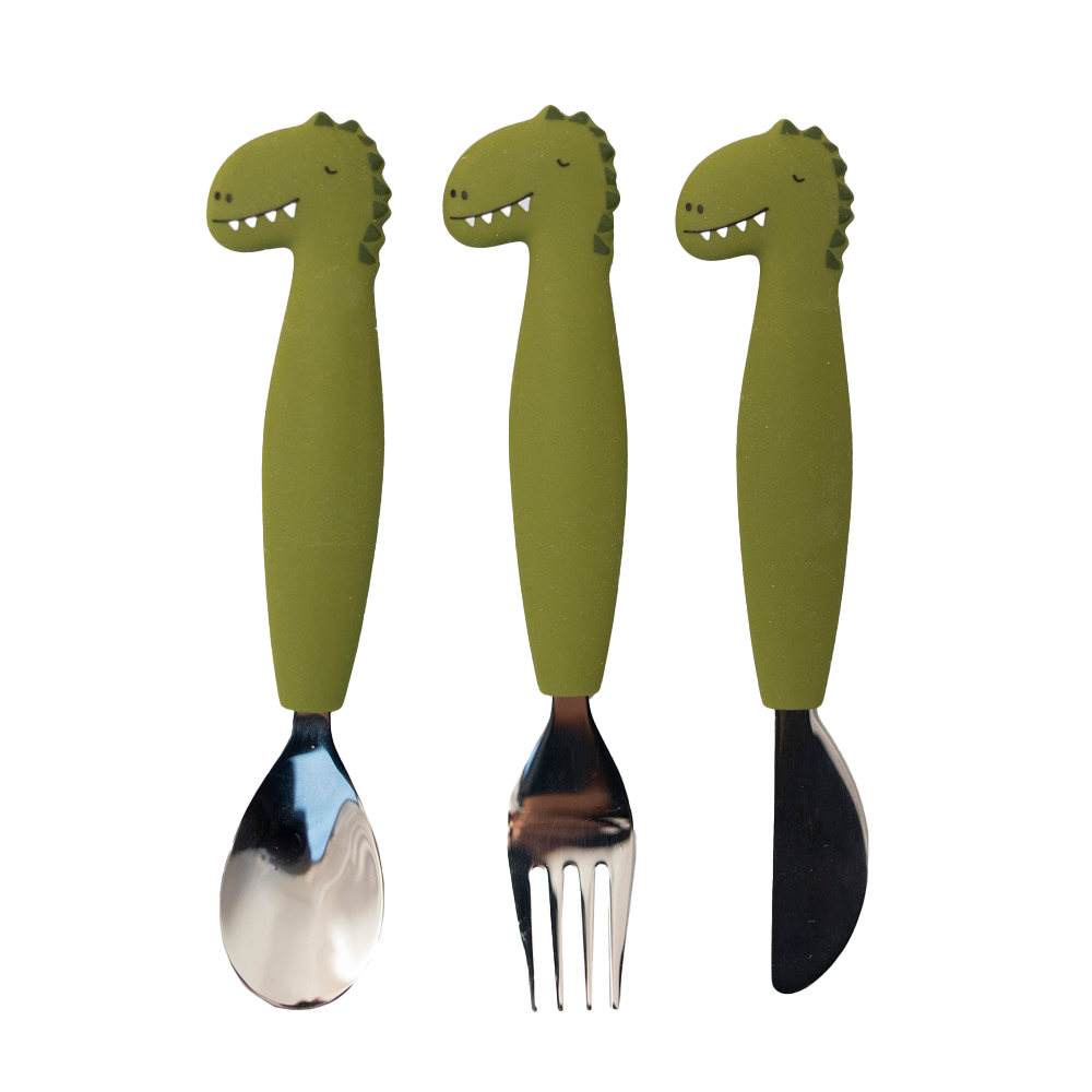 Set de cubiertos de silicona de 3 piezas - Mr. Dino